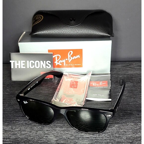RAY BAN RB2132 901L 55[]18 145 3N GLOSSY BLACK G15 WAYFARERS SUNGLASSES OPEN BOX - Picture 1 of 9
